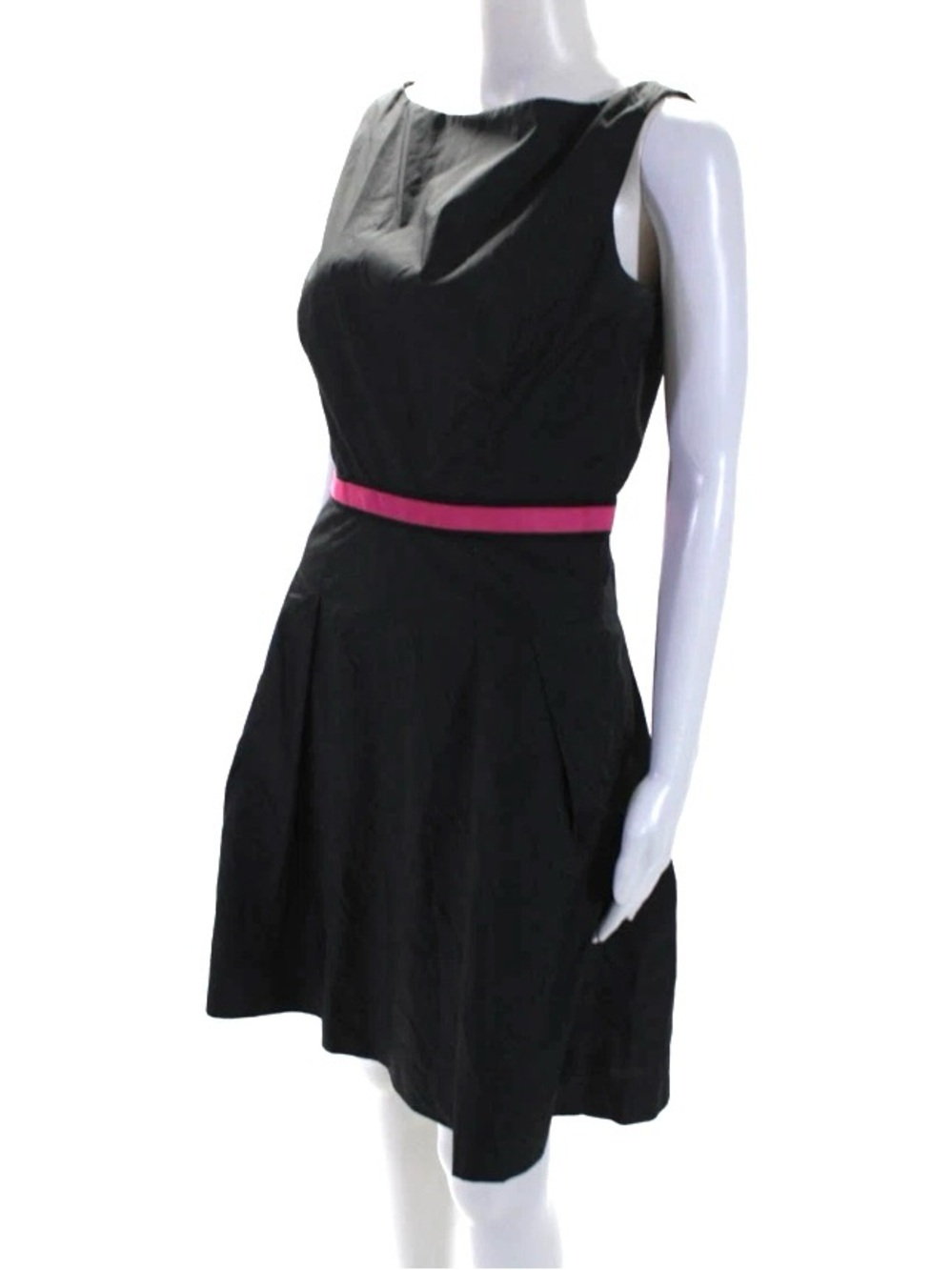 Milly of NY Vintage Midi Fit & Flare Dress in Black with Pink Ribbon Size 8